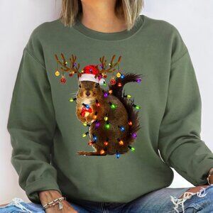 Christmas Squirrel Lights Sweatshirt Funny Holiday Animal Cozy Pullover 05